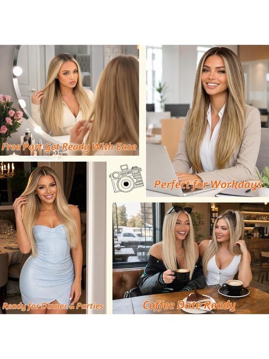 Women\'s Ombre Blonde Glueless Synthetic Lace Front Pre-Plucked Hairline 28 Inch main image 6